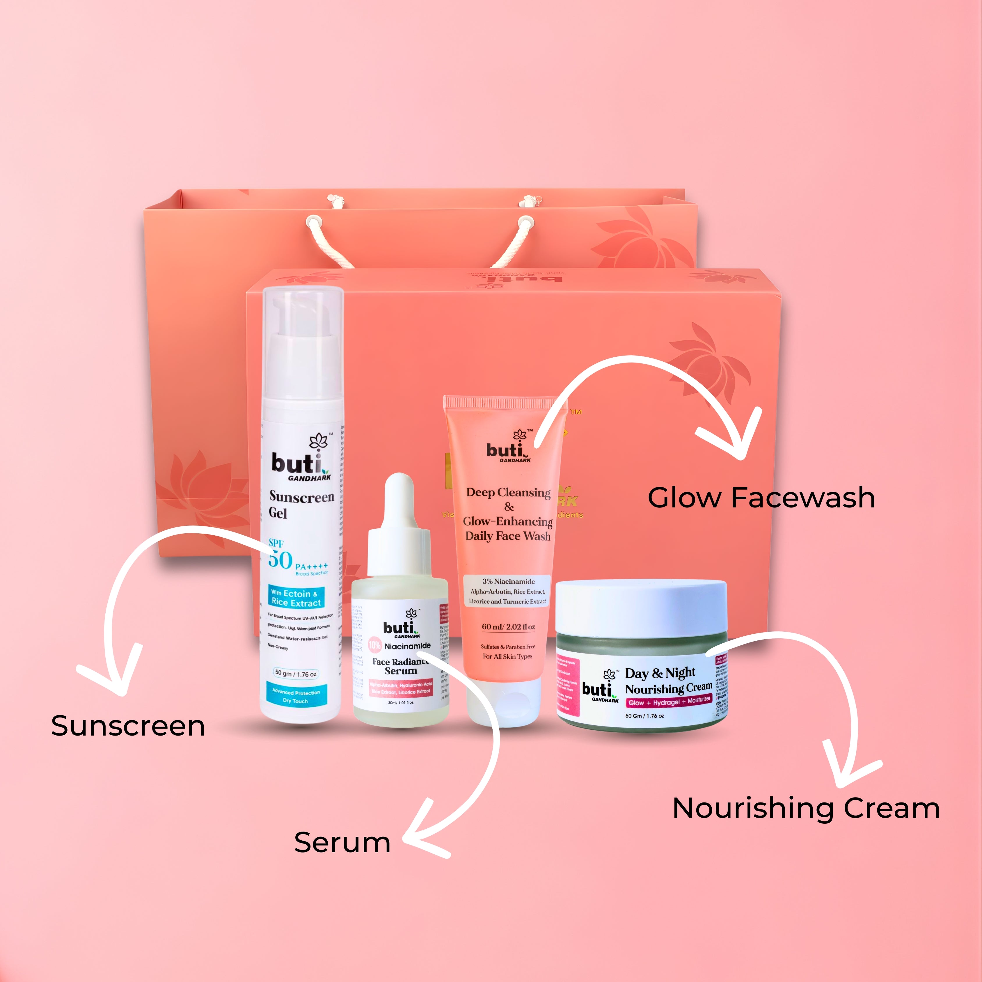 Glow Kit Gift Hamper | Face Wash, Serum, Day & Night Cream & SPF 50 Sunscreen Combo