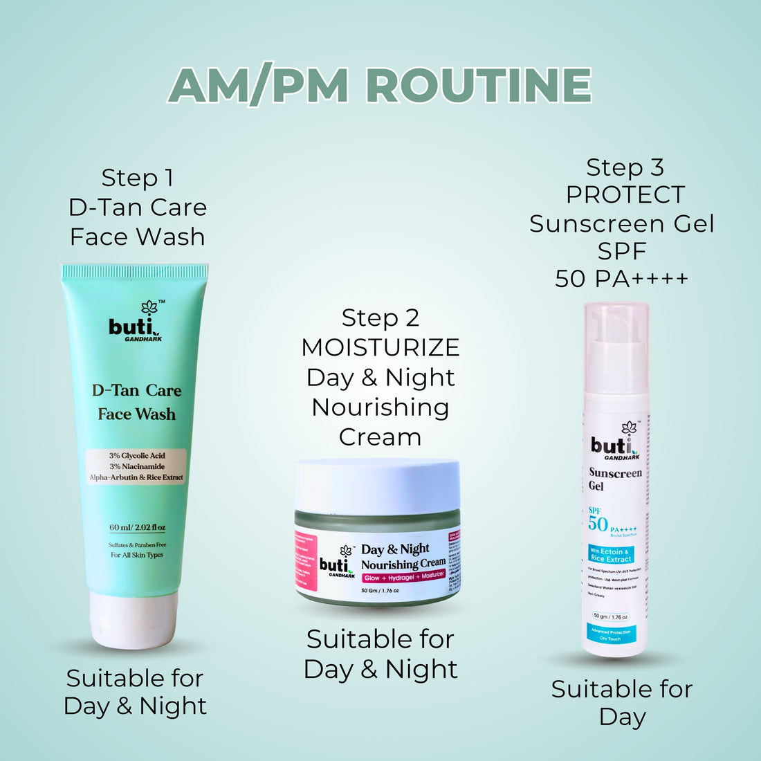 Sun Damage &amp; Tanning Care Kit | D-Tan Face Wash, Day &amp; Night Cream &amp; SPF 50 Sunscreen