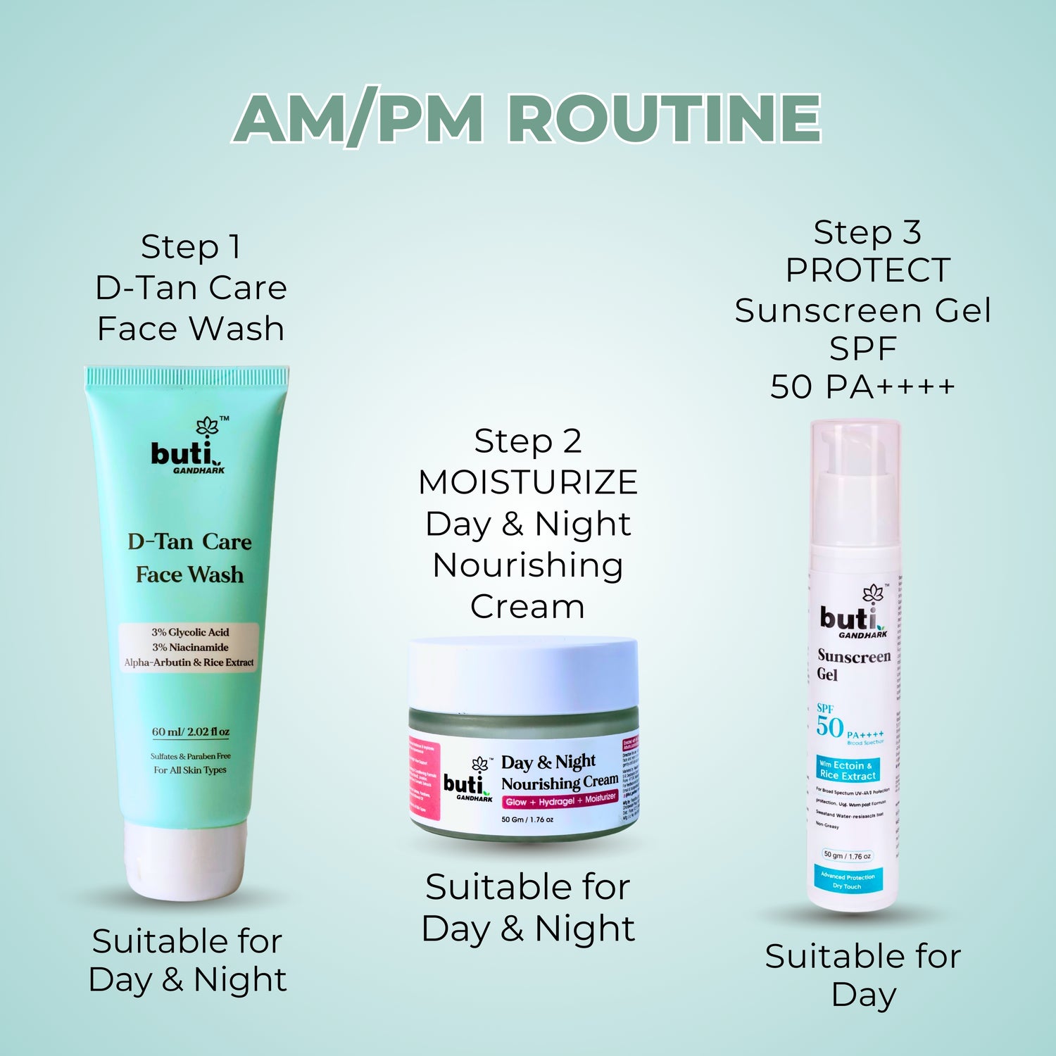 Sun Damage &amp; Tanning Care Kit | D-Tan Face Wash, Day &amp; Night Cream &amp; SPF 50 Sunscreen