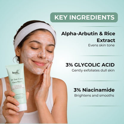 D-Tan Care Face Wash 60 ml with 3% Glycolic Acid &amp; 3% Niacinamide for Even Skin