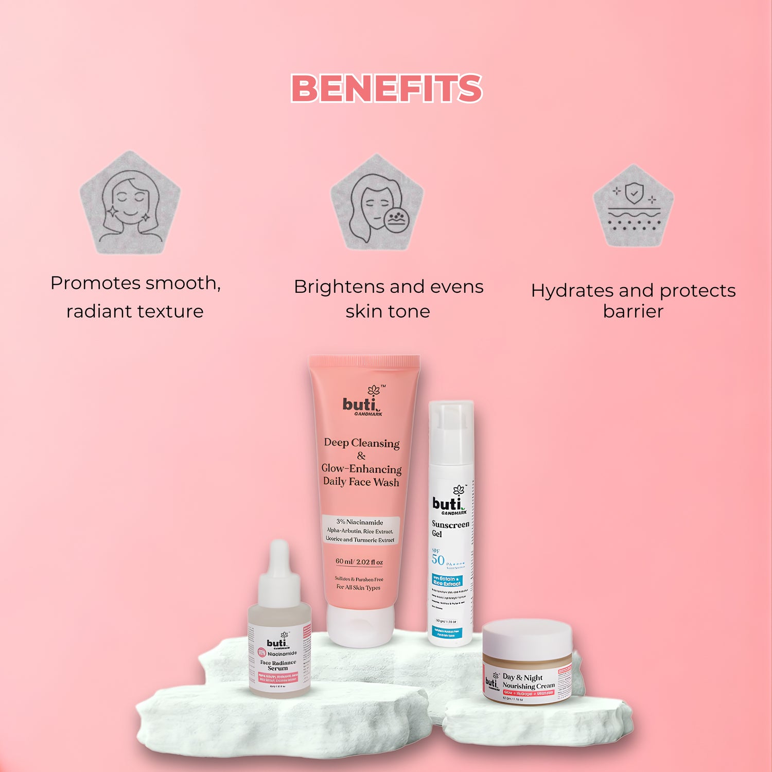 Dry &amp; Dehydrated Skin Care Kit | Hydrating Face Wash, Serum, Cream &amp; SPF 50 Sunscreen